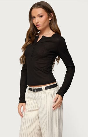 Nettie Ribbed Henley Top image number 2