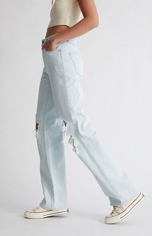 Light Blue Ripped High Waisted Baggy Jeans image number 3