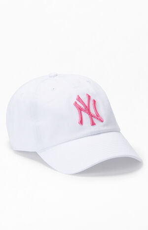 White & Pink NY Yankees Strapback Dad Hat image number 1