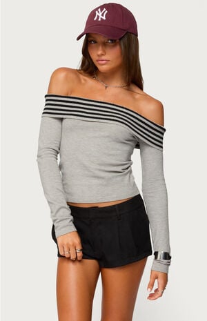 Leetal Stripey Foldover Knit Top image number 1