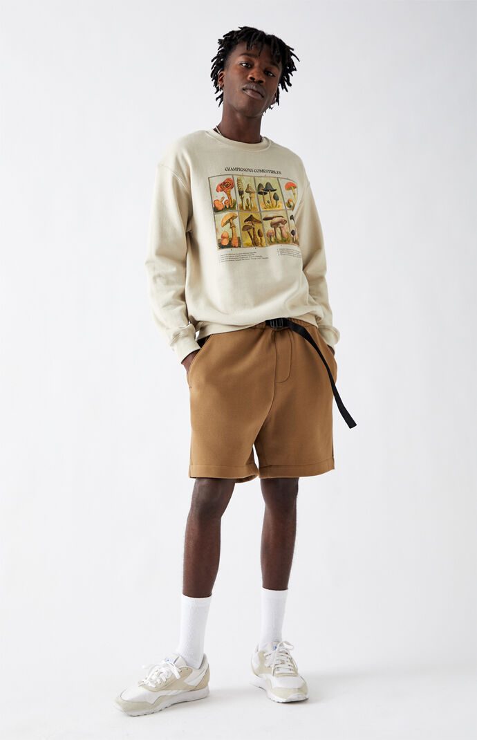 Brown Fleece Belted Volleyball Shorts