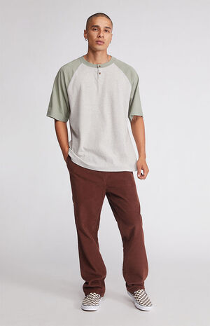 Green & Gray Boxy Raglan Henley T-Shirt image number 4