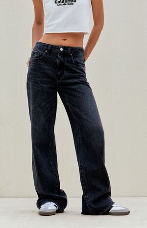 Black High Waisted Girlfriend Jeans image number 2