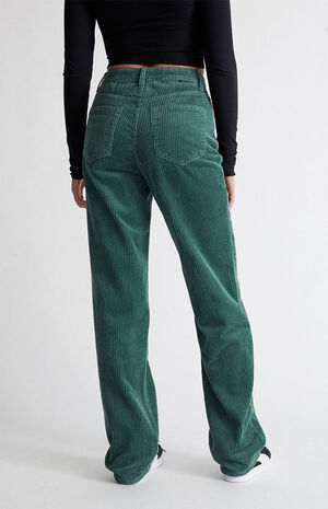 Green Corduroy Embroidered Boyfriend Jeans image number 4
