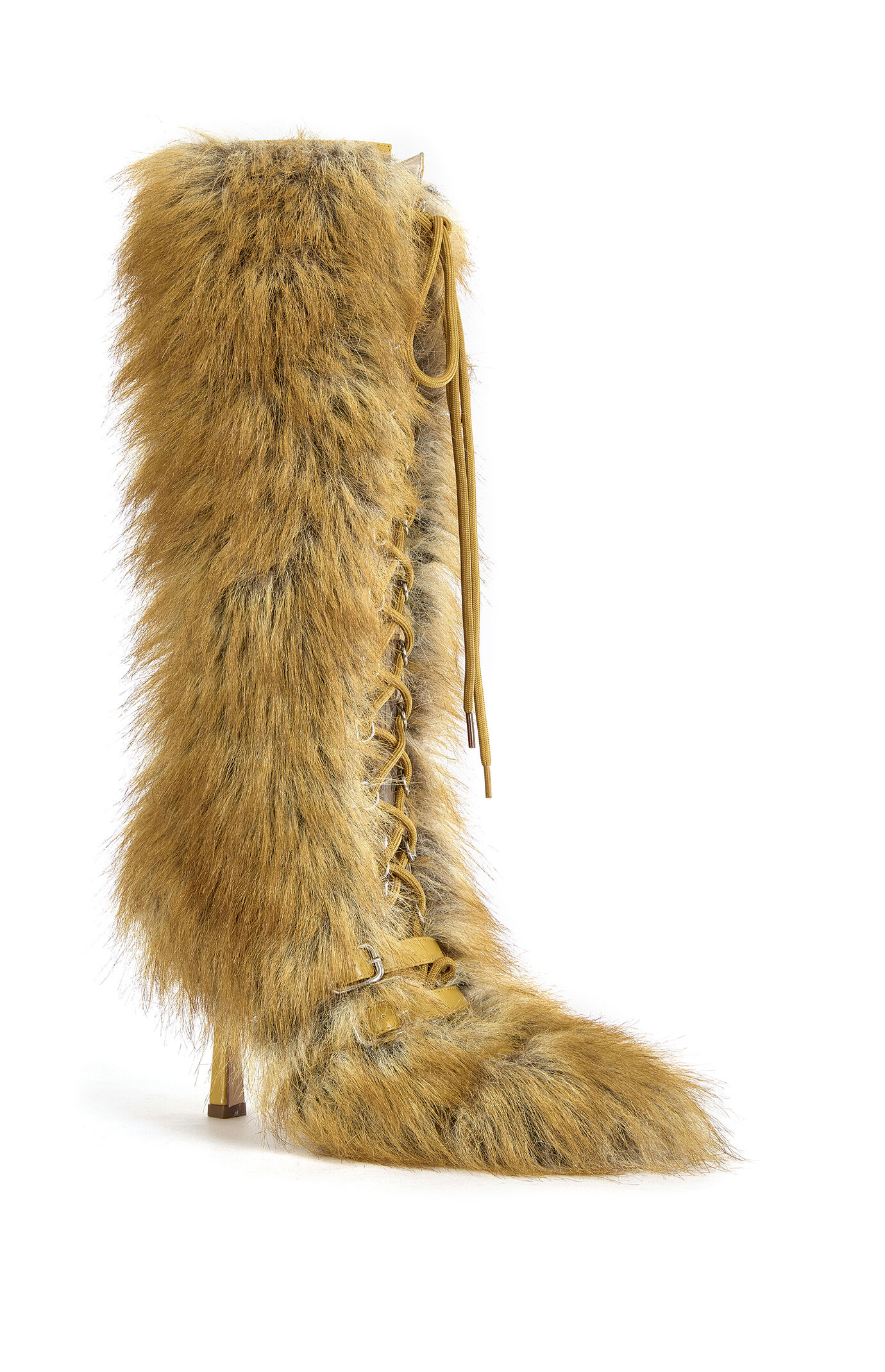 AZALEA WANG Lourdanne Tan Faux Fur Redfox Stiletto Boots
