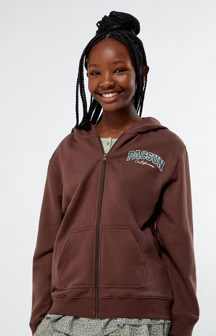 Women's brown zip up hoodie top
