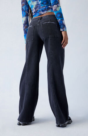 Black Seamed Low Rise Baggy Jeans image number 5