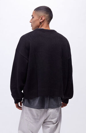 Cropped Distressed Crew Neck Sweater image number 3