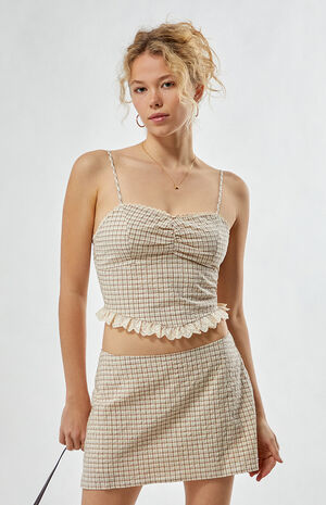 Georgia Plaid Lace Trim Tank Top image number 2