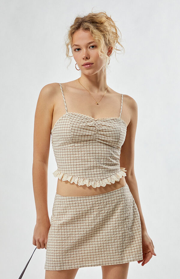 Your Favorite Georgia Plaid Lace Trim Tank Top