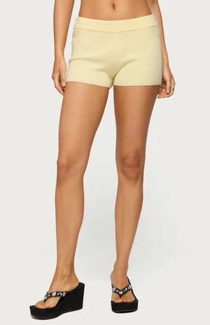 Lorie Mid Rise Ribbed Knit Shorts image number 1