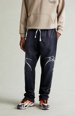 Washed Black Graphic Fleece Straight Leg Sweatpants image number 3