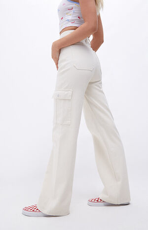By PacSun Off White Ultra High Waisted Fitted Flare Pants image number 3