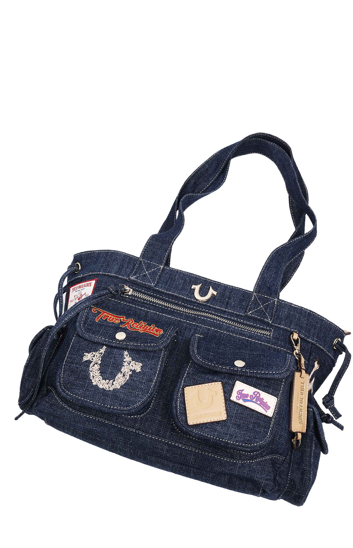 True Religion Dark Denim Multi Patch Tote Bag