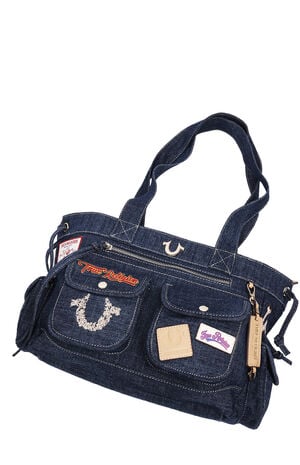 Dark Denim Multi Patch Tote Bag image number 9