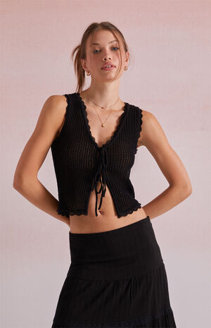 Lisette Tie Front Crochet Tank Top image number 1