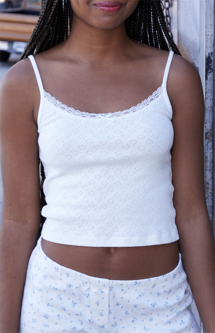 John Galt White Pointelle Skylar Lace Pajama Tank Top