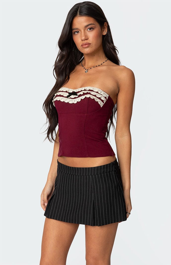 Edikted Eyelet Ruffle Strapless Top