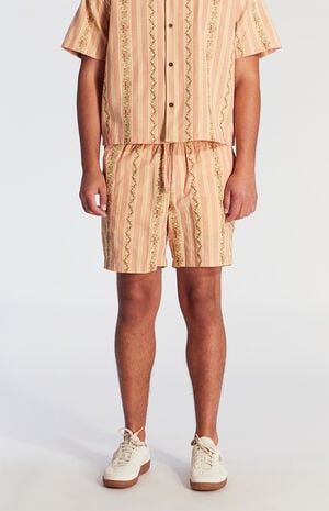 Coral Striped Floral Volley Shorts image number 2