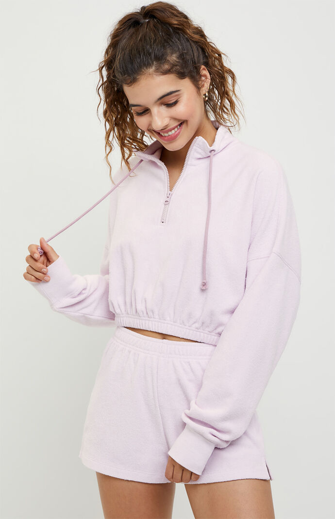Dana Terry Cropped Half-Zip Sweatshirt