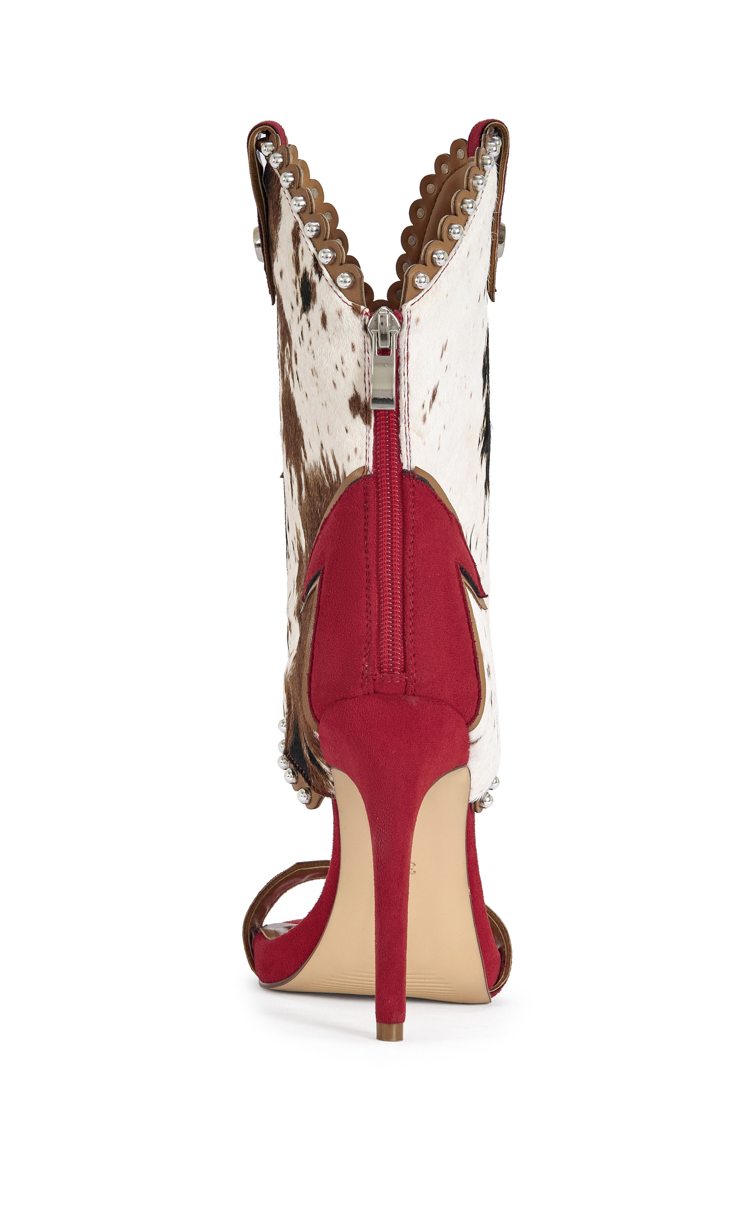 AZALEA WANG Women's Tahlie Red Calfhair Stiletto Sandal Booties