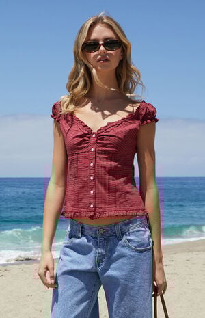 Burgundy Plaid Elena Top