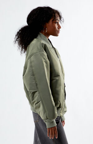 Olive Nylon Bomber Jacket image number 2