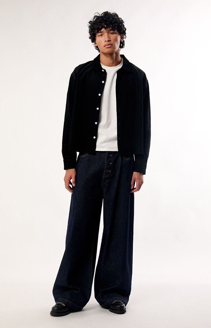 Pacsun Ryder Ultra Baggy Jeans Button Fly Dark Wash