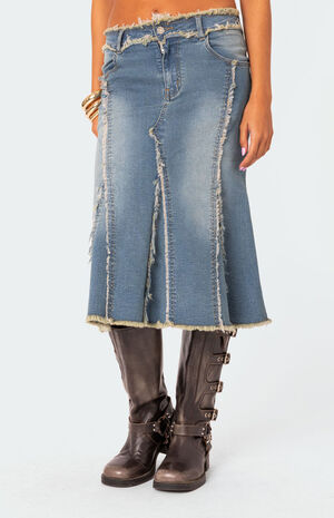 Arabella Distressed Denim Midi Skirt Arabella Distressed Denim Midi Skirt image number 1