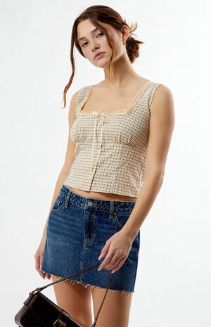 Plaid Button Up Lace Trim Top image number 2