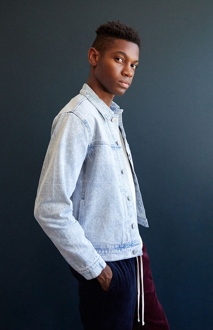 PacSun Mens Bandana Wash Denim Trucker 