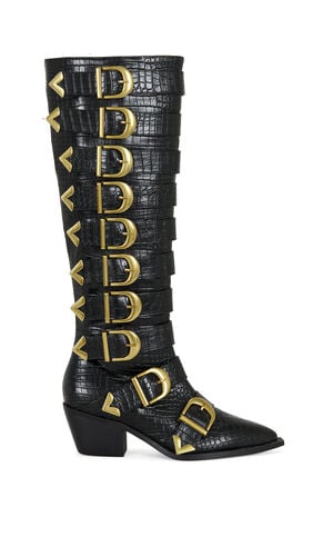 Women's Graziana Black Buckled Western Boots image number 1