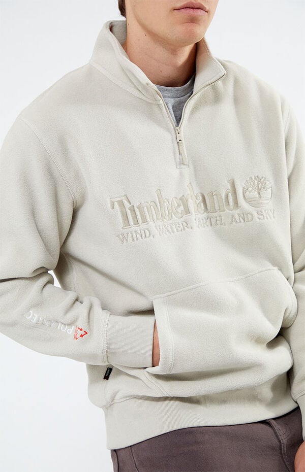 White Timberland 1/4 Zip Sweatshirt with Polartec 200 Series Fleece
