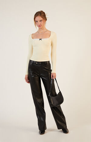 Lace Trim Ribbed Long Sleeve Top image number 5