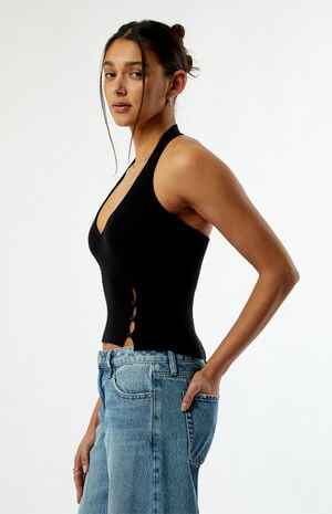 Button Front Sweater Halter Top image number 3