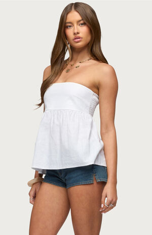 Linen Look Strapless Babydoll Top image number 2