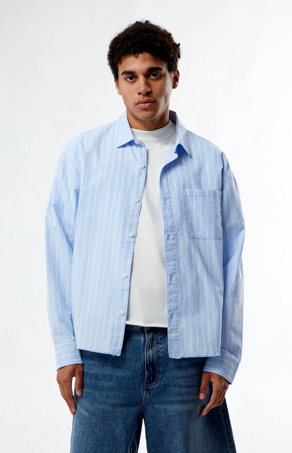 Pacsun Blue Striped Oxford Button Down Long Sleeve Shirt