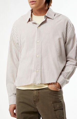 Notice Striped Button Down Cropped Long Sleeve Shirt image number 3