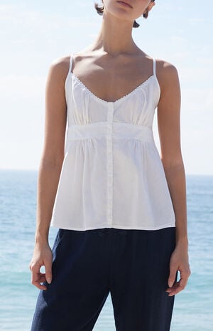 White Tiffany Button Tank Top image number 1
