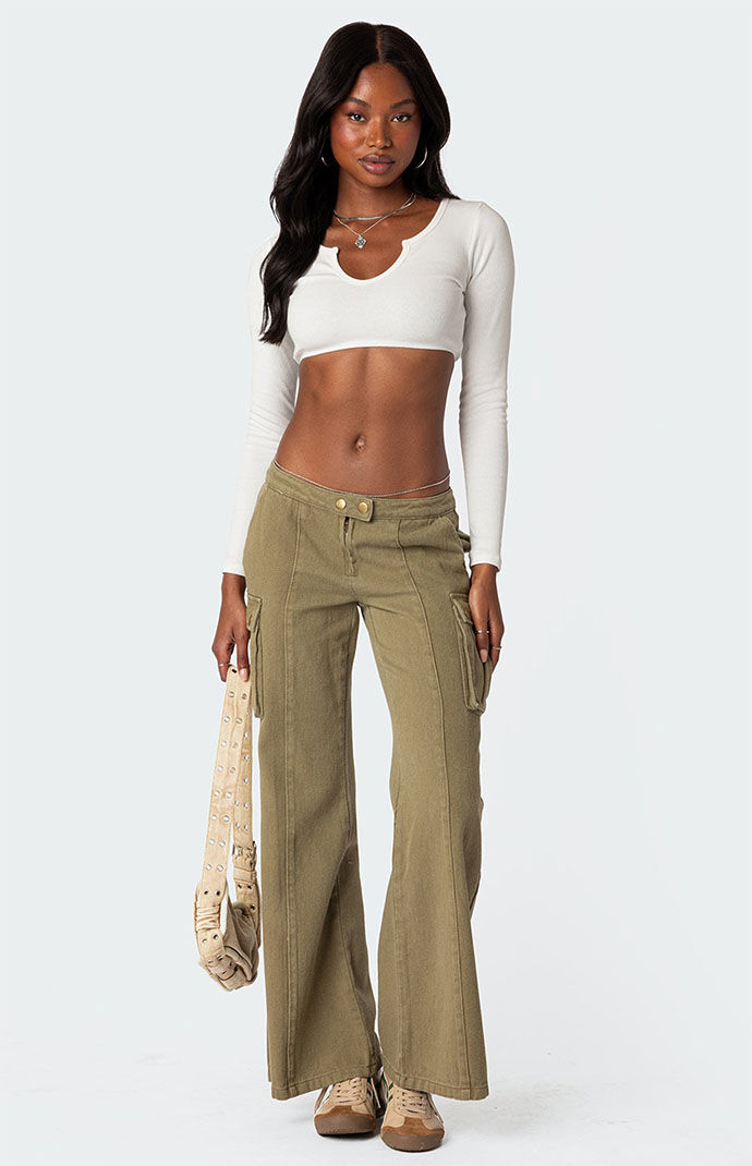 Low-rise velvet flared cargo pants