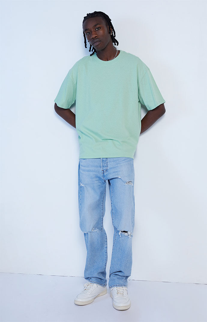 PS Basics Green Solid Loch Oversized Boxy T Shirt PacSun
