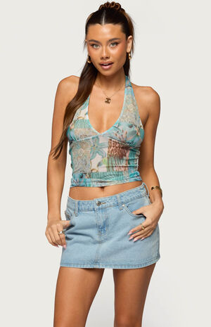 Catie Printed Mesh Halter Top image number 1