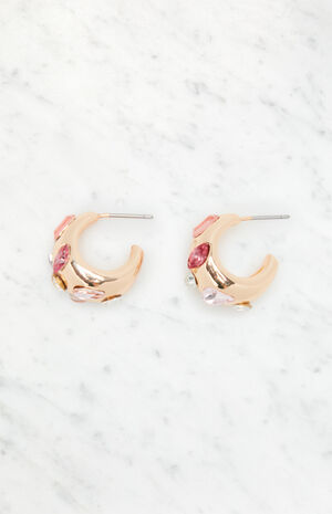 Chunky Gemstone Hoop Earrings image number 1