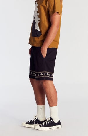 Black Floral Embroidered Volley Shorts image number 3