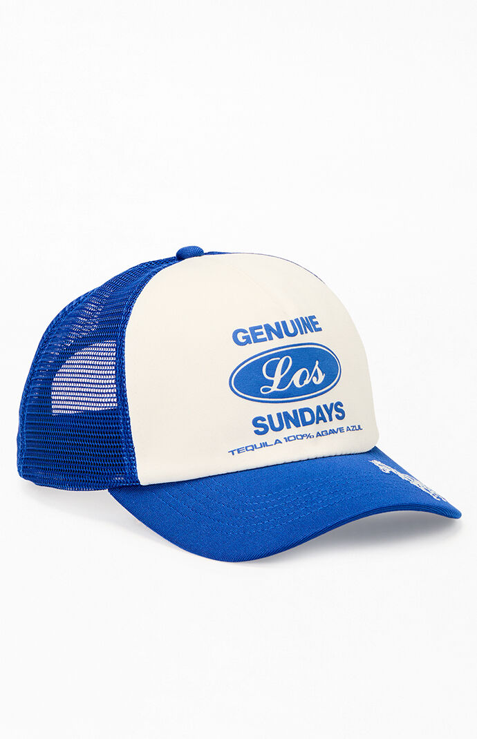 Los Sundays Off-White & Blue Genuine Trucker Hat in Off White/Blue