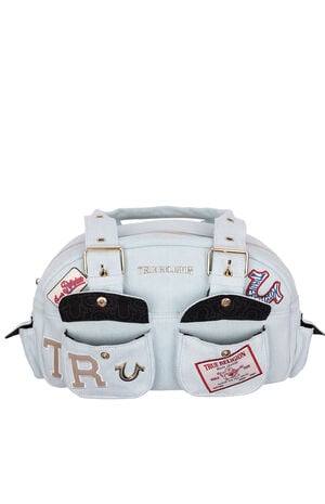 Light Blue Multi Patch Satchel Bag image number 2