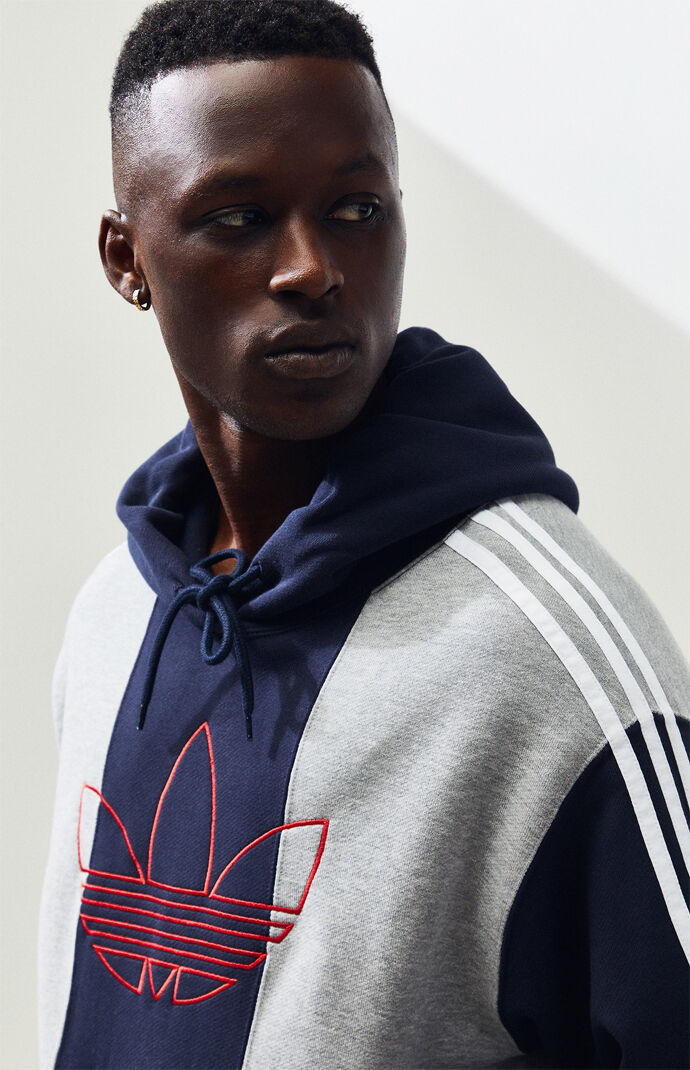 Grey & Navy Off Court Trefoil Pullover Hoodie