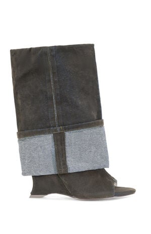 Tin Brown Peep Toe Wedge Booties image number 1