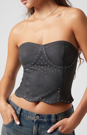 Skye Faux Leather Studded Strapless Tube Top image number 3