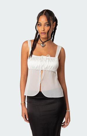 Satin & Chiffon Split Front Top image number 3